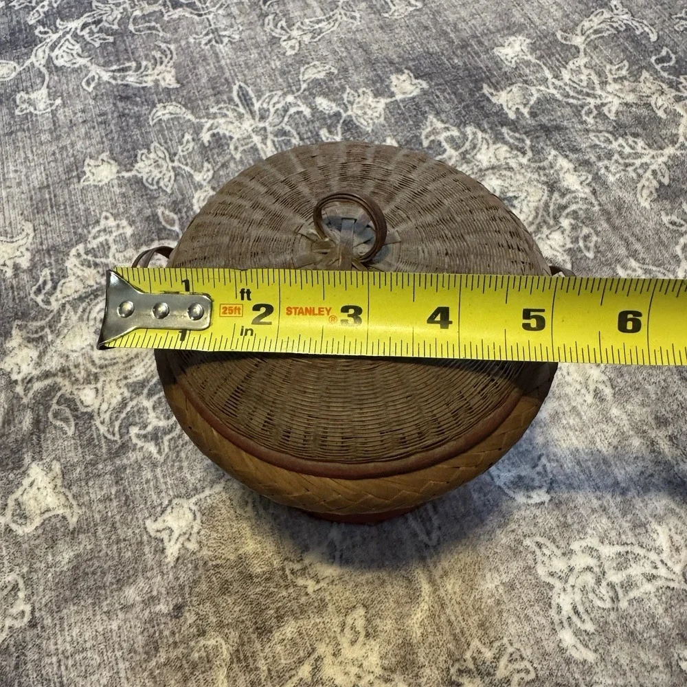 Vintage Shanghai Sticky Rice‎ Hand Woven Basket With Lid